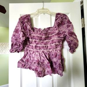 New - American Eagle - Lavender Floral 3/4 Sleeve Babydoll Blouse - Medium